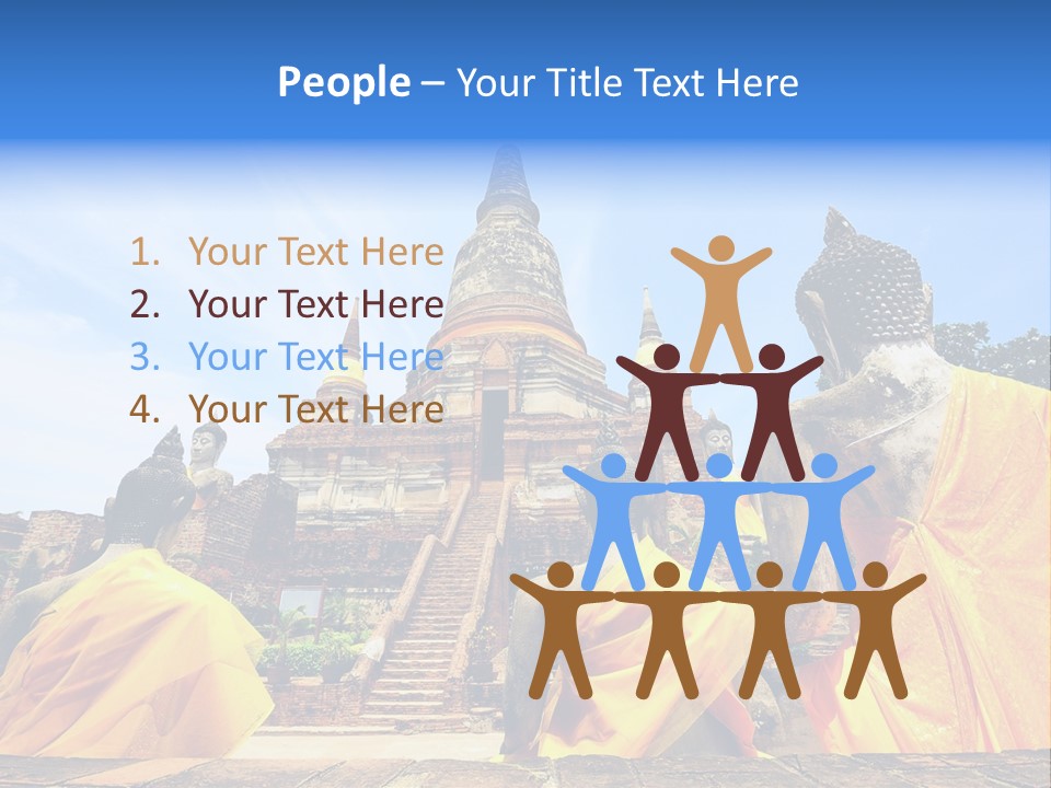 A Group Of Buddha Statues Sitting In Front Of A Building PowerPoint Template