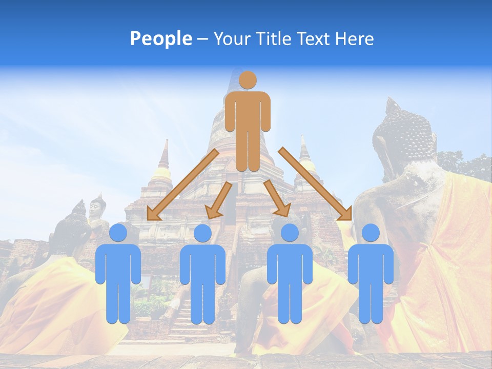 A Group Of Buddha Statues Sitting In Front Of A Building PowerPoint Template