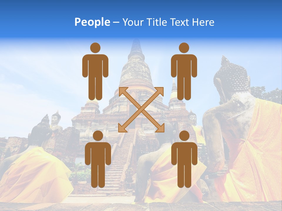 A Group Of Buddha Statues Sitting In Front Of A Building PowerPoint Template