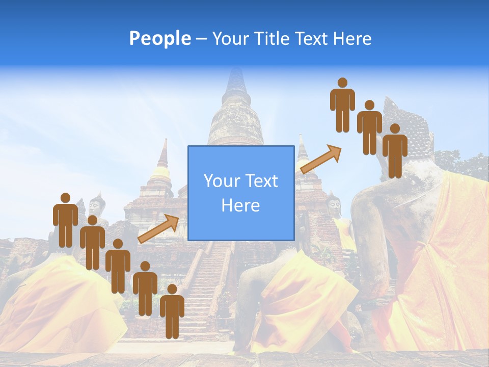A Group Of Buddha Statues Sitting In Front Of A Building PowerPoint Template