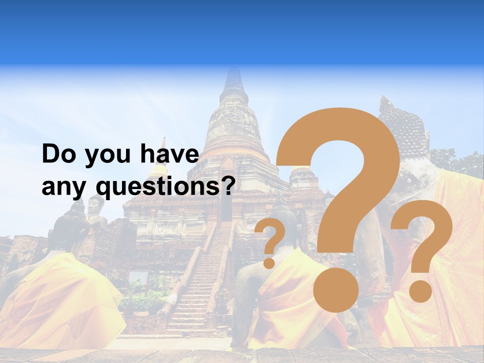 A Group Of Buddha Statues Sitting In Front Of A Building PowerPoint Template