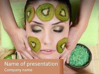 A Woman With Kiwi Slices On Her Face PowerPoint Template