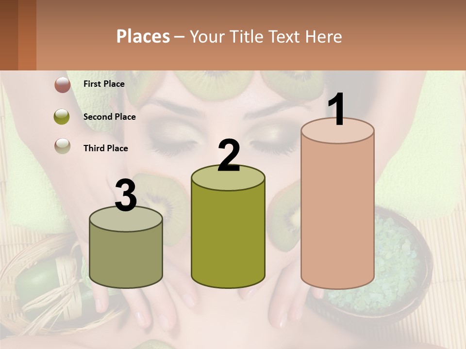 A Woman With Kiwi Slices On Her Face PowerPoint Template