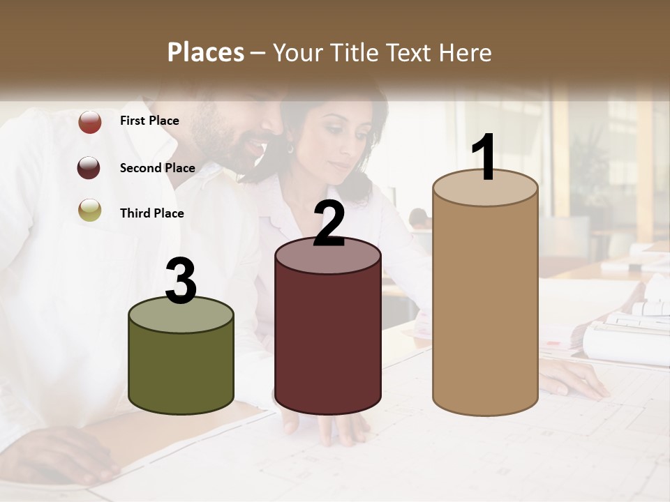 A Man And Woman Sitting At A Desk In An Office PowerPoint Template