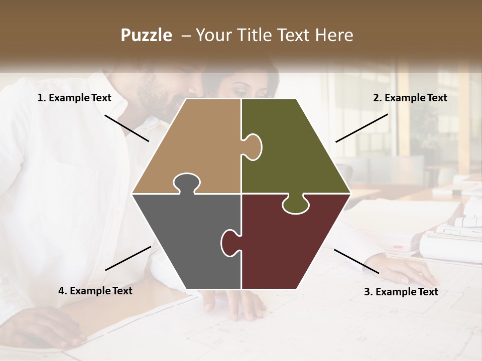 A Man And Woman Sitting At A Desk In An Office PowerPoint Template