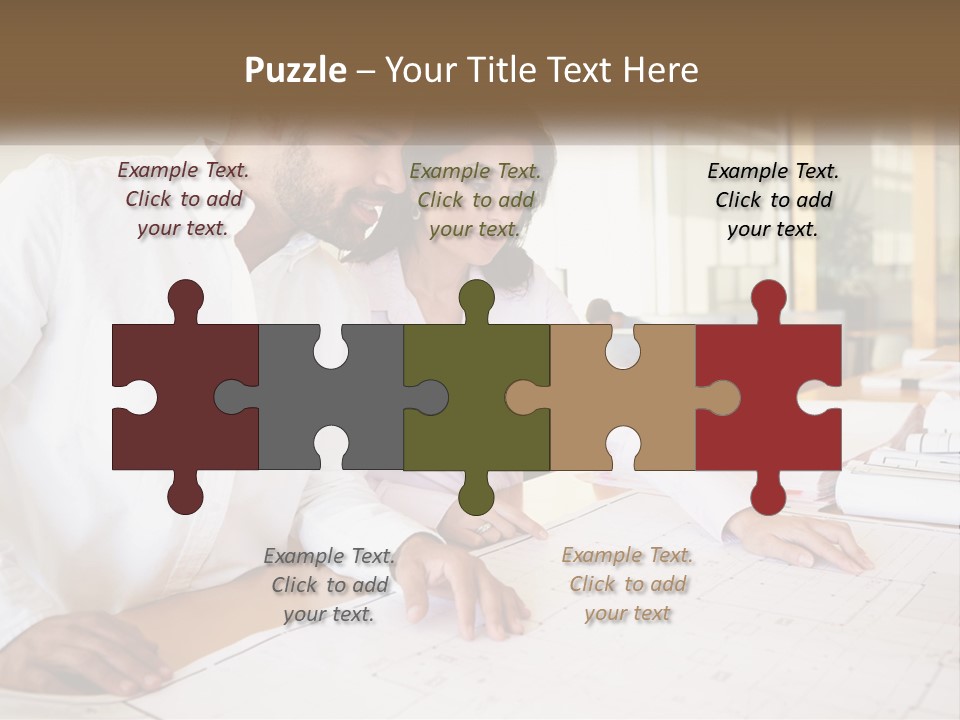 A Man And Woman Sitting At A Desk In An Office PowerPoint Template