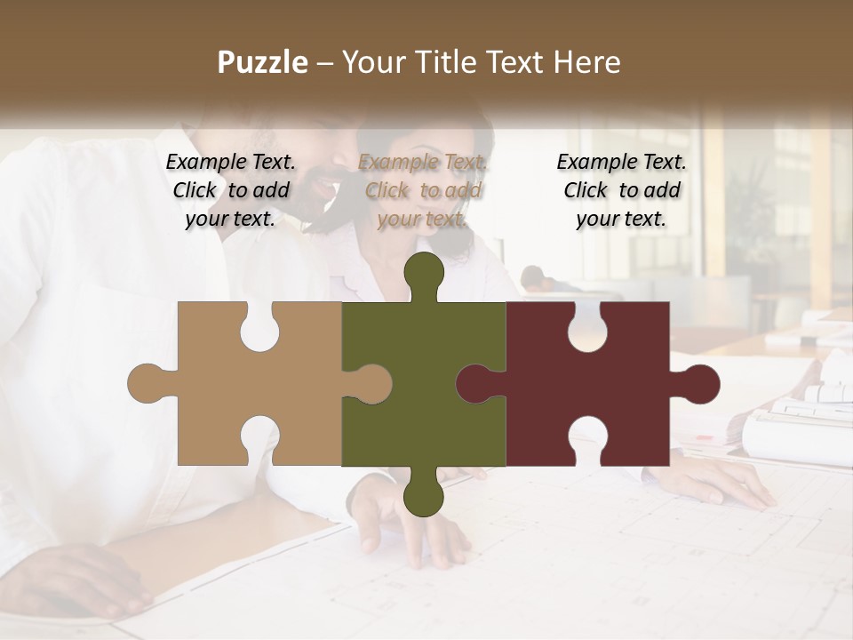 A Man And Woman Sitting At A Desk In An Office PowerPoint Template