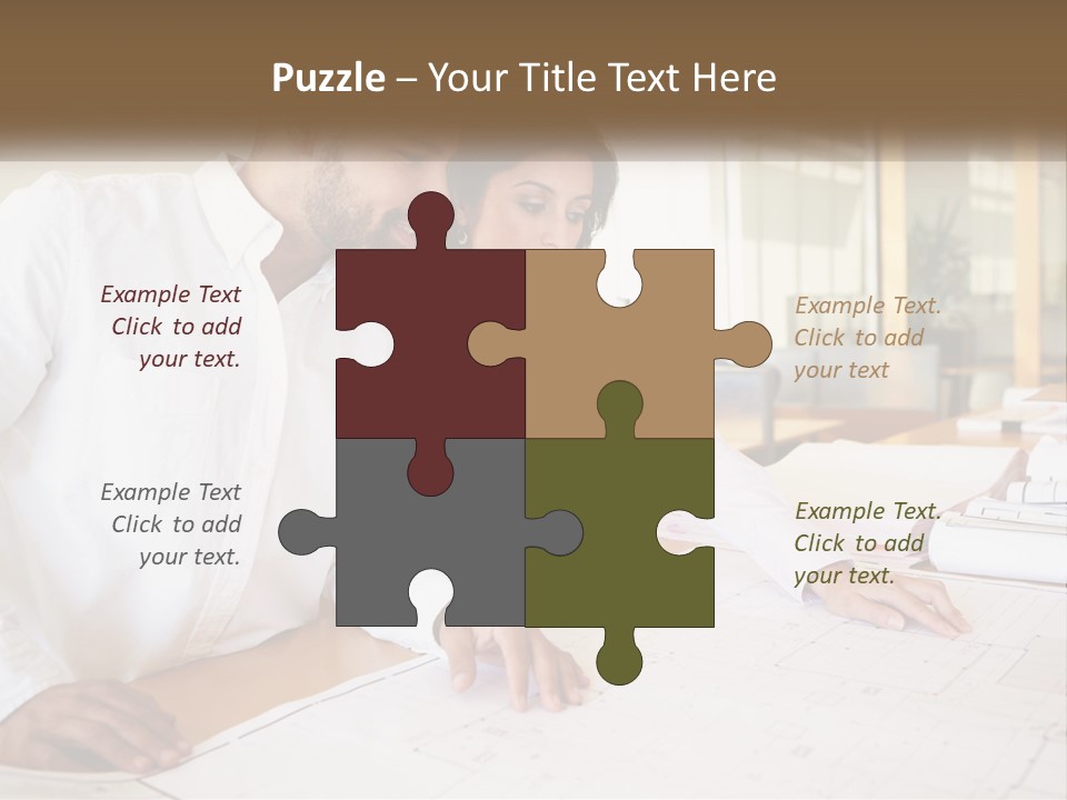 A Man And Woman Sitting At A Desk In An Office PowerPoint Template