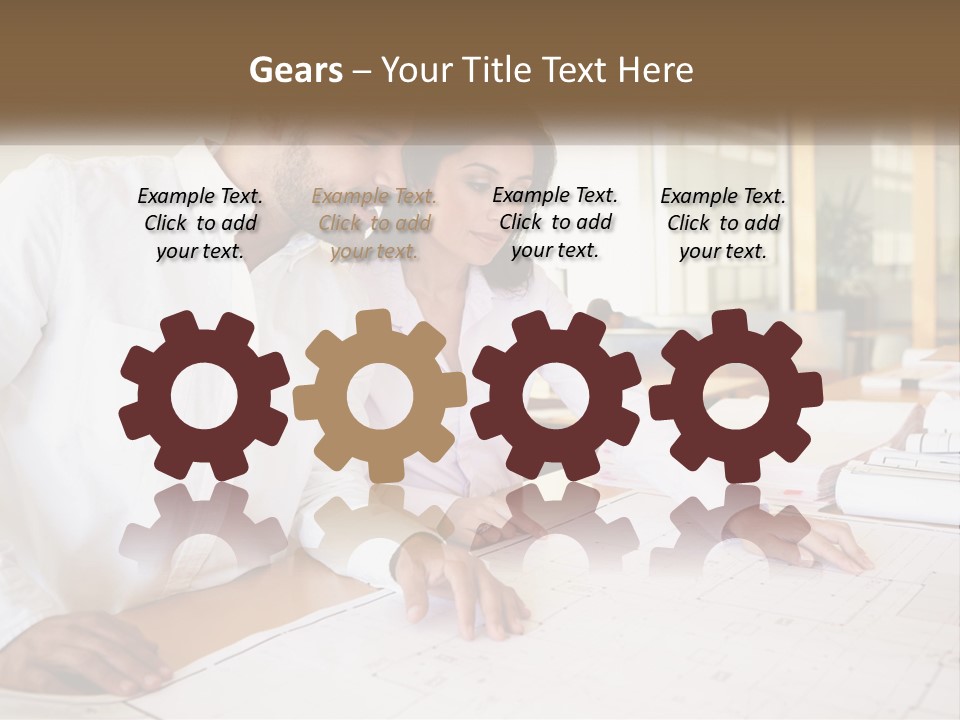 A Man And Woman Sitting At A Desk In An Office PowerPoint Template