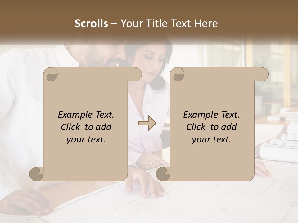 A Man And Woman Sitting At A Desk In An Office PowerPoint Template