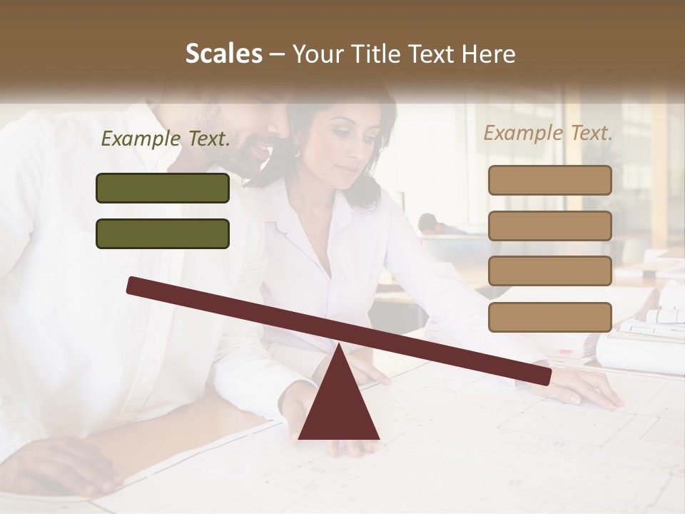 A Man And Woman Sitting At A Desk In An Office PowerPoint Template