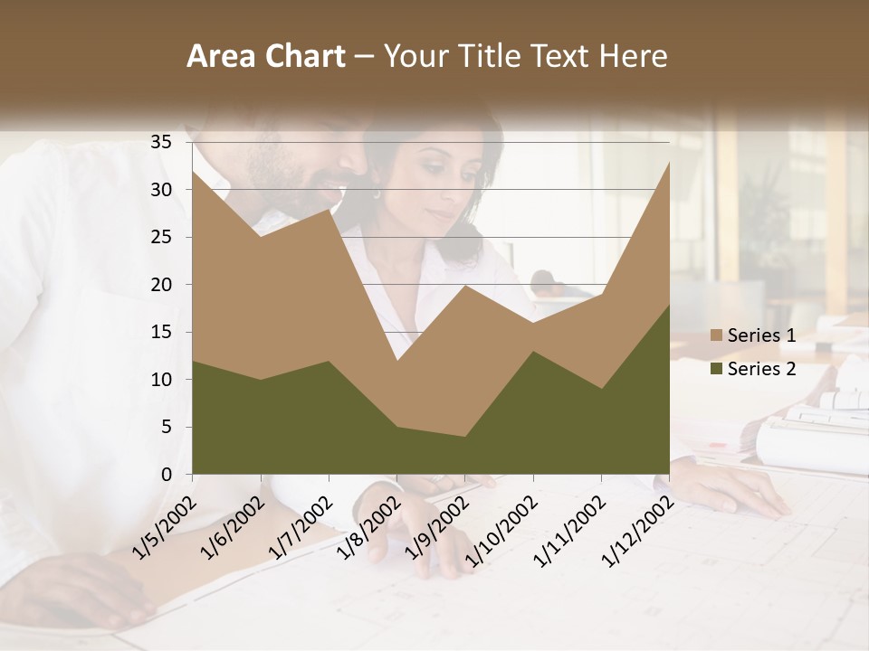 A Man And Woman Sitting At A Desk In An Office PowerPoint Template