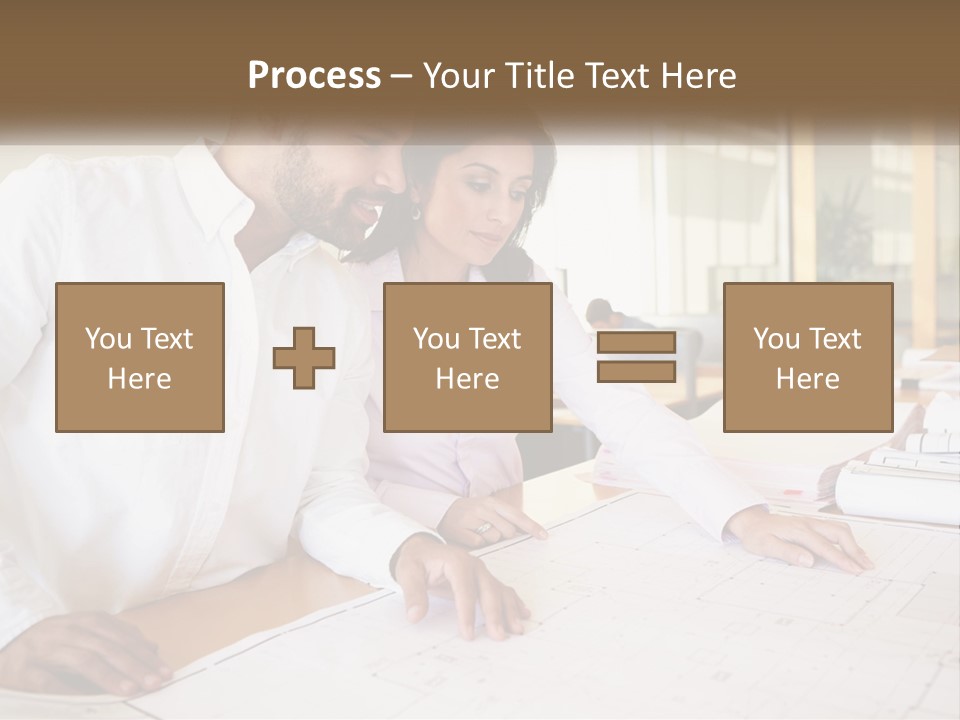 A Man And Woman Sitting At A Desk In An Office PowerPoint Template