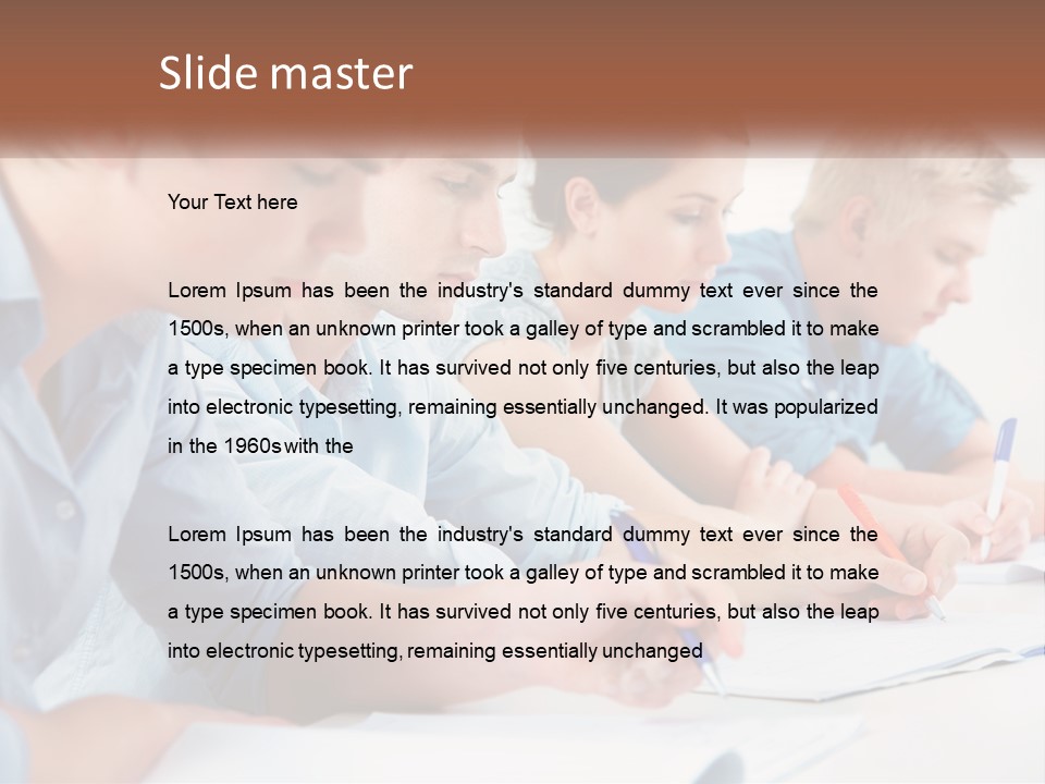 A Group Of People Sitting At A Table Writing PowerPoint Template