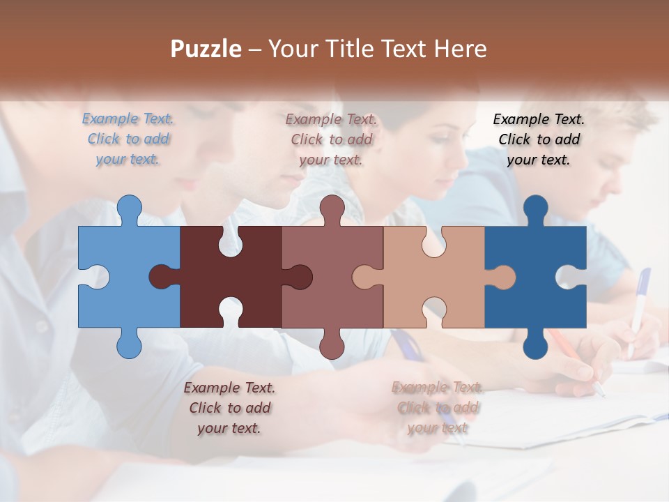 A Group Of People Sitting At A Table Writing PowerPoint Template