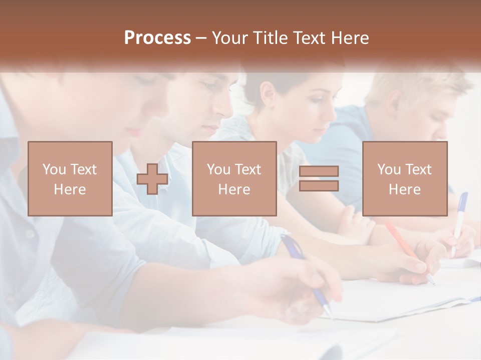 A Group Of People Sitting At A Table Writing PowerPoint Template
