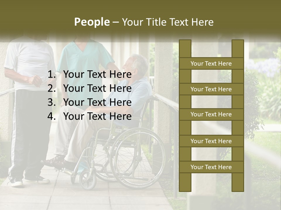 A Woman In A Wheelchair Talking To A Man In A Green Shirt PowerPoint Template
