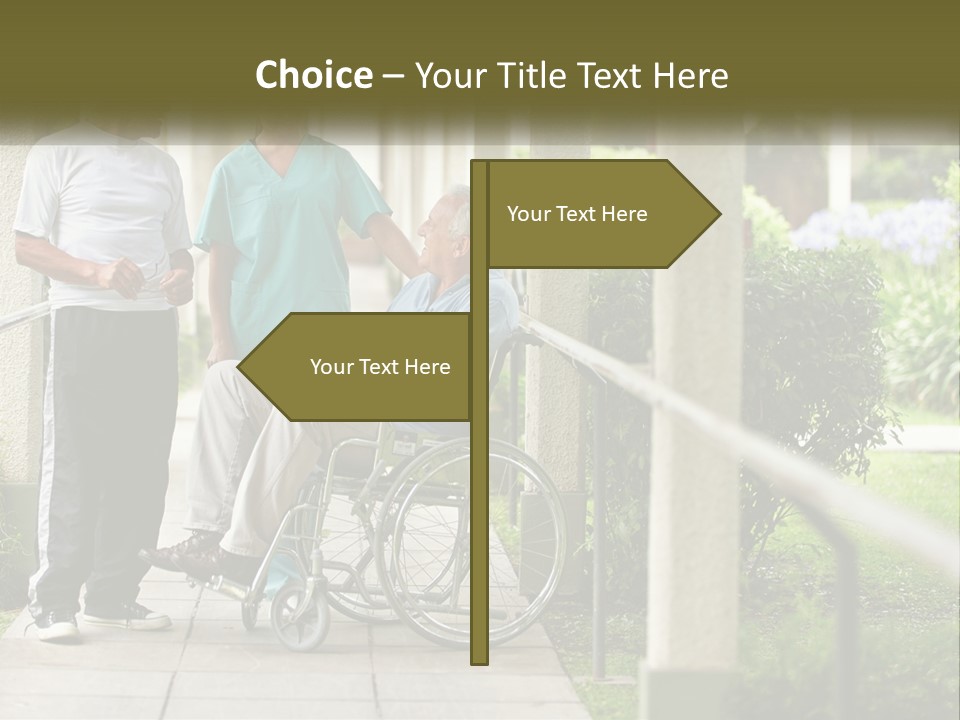 A Woman In A Wheelchair Talking To A Man In A Green Shirt PowerPoint Template