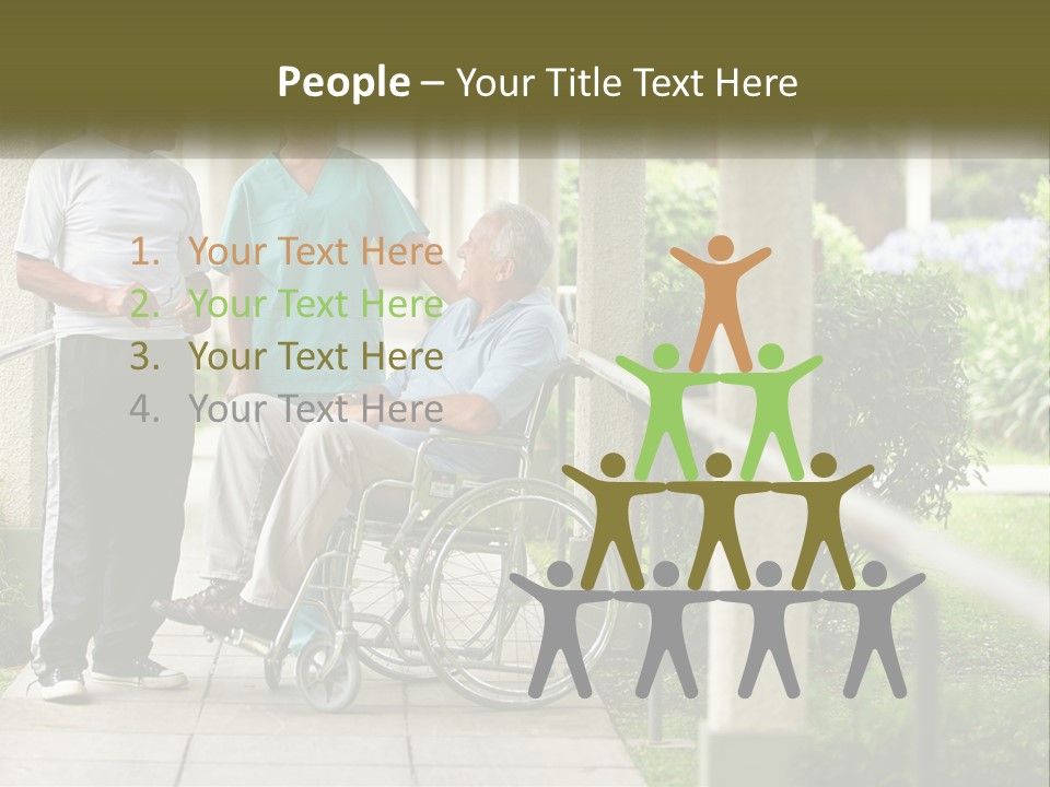 A Woman In A Wheelchair Talking To A Man In A Green Shirt PowerPoint Template
