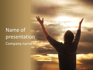 A Man Raising His Arms In The Air PowerPoint Template