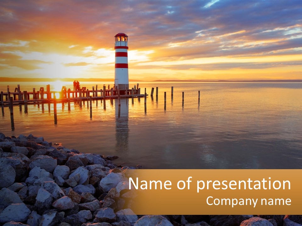 A Red And White Light House Sitting On Top Of A Body Of Water PowerPoint Template