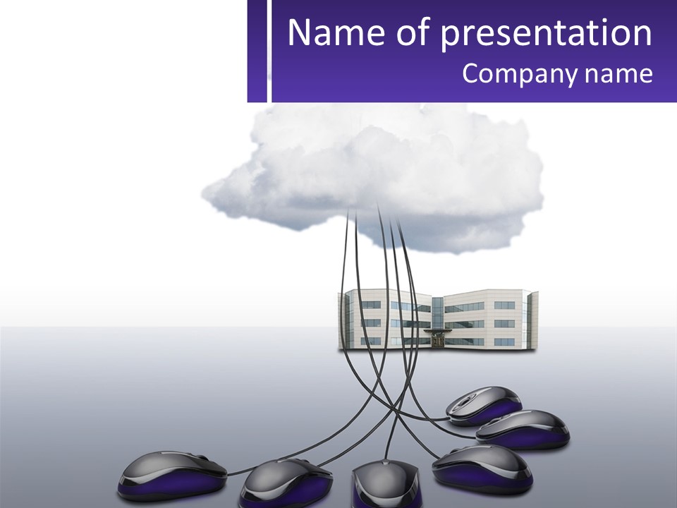 A Computer Mouse Connected To A Cloud With A Building In The Background PowerPoint Template