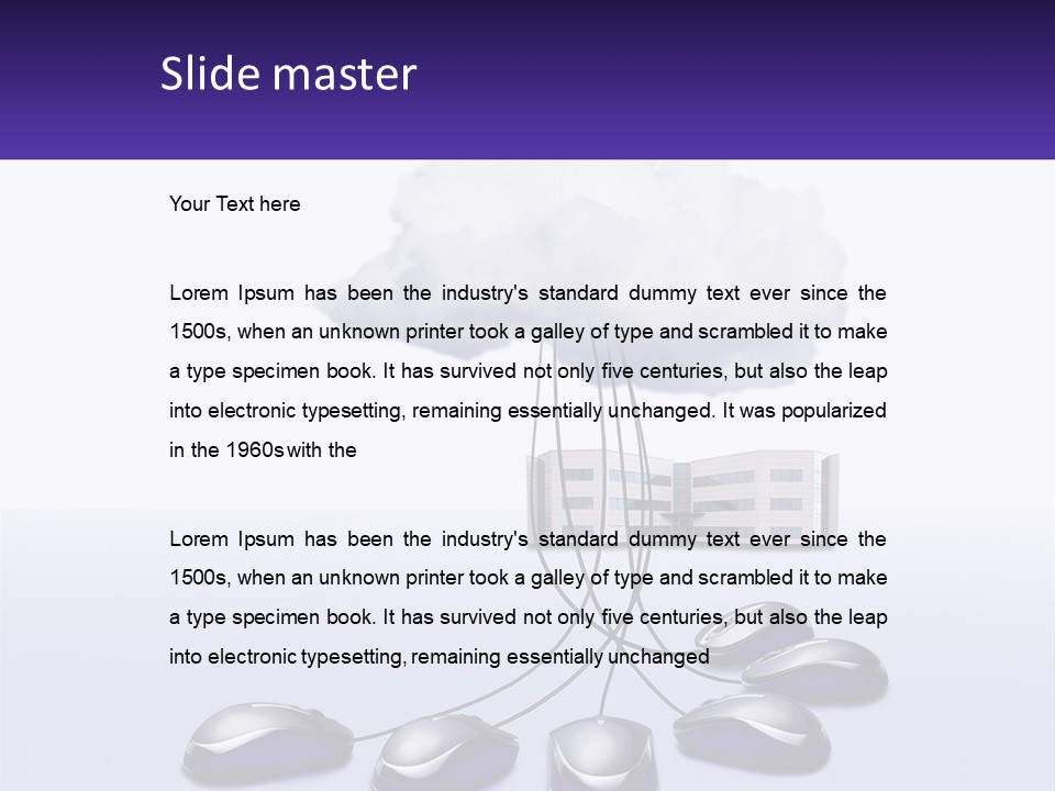 A Computer Mouse Connected To A Cloud With A Building In The Background PowerPoint Template