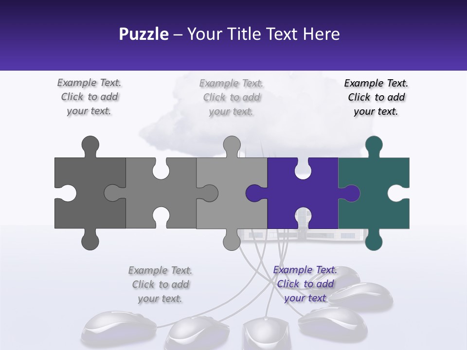 A Computer Mouse Connected To A Cloud With A Building In The Background PowerPoint Template
