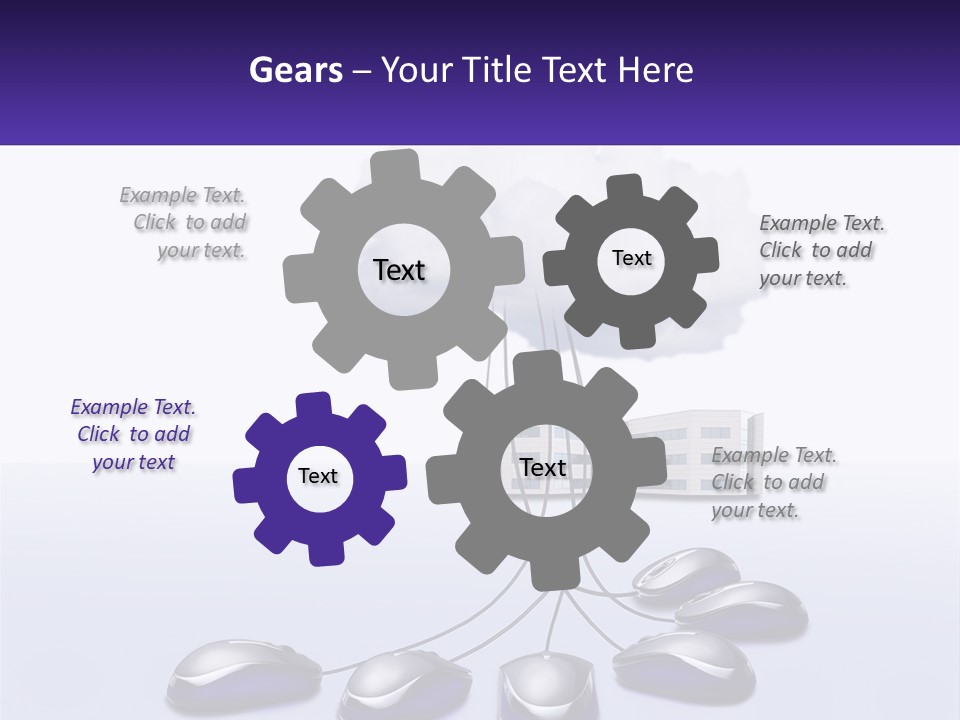 A Computer Mouse Connected To A Cloud With A Building In The Background PowerPoint Template