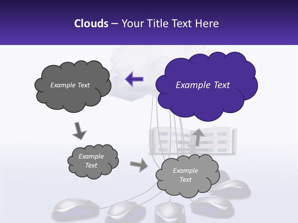 A Computer Mouse Connected To A Cloud With A Building In The Background PowerPoint Template