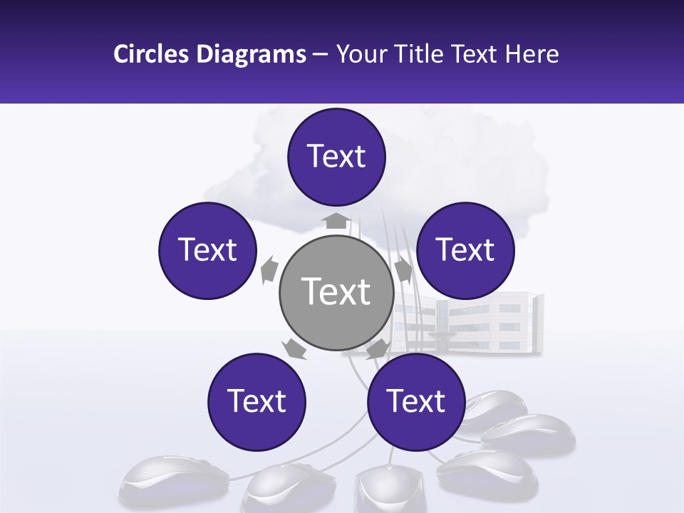 A Computer Mouse Connected To A Cloud With A Building In The Background PowerPoint Template