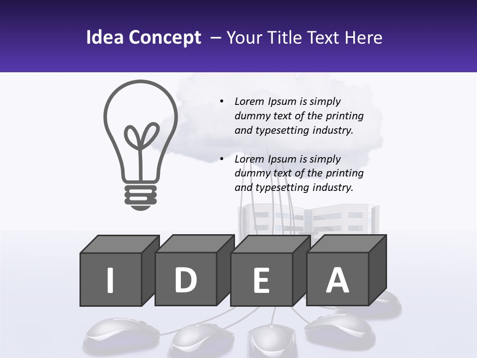 A Computer Mouse Connected To A Cloud With A Building In The Background PowerPoint Template