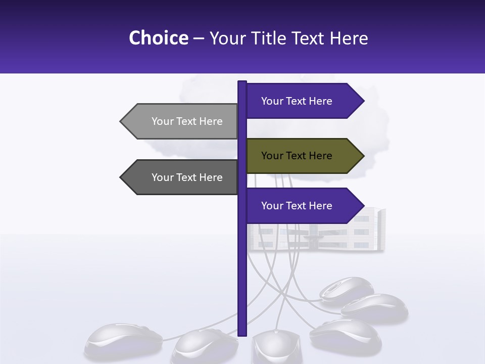 A Computer Mouse Connected To A Cloud With A Building In The Background PowerPoint Template
