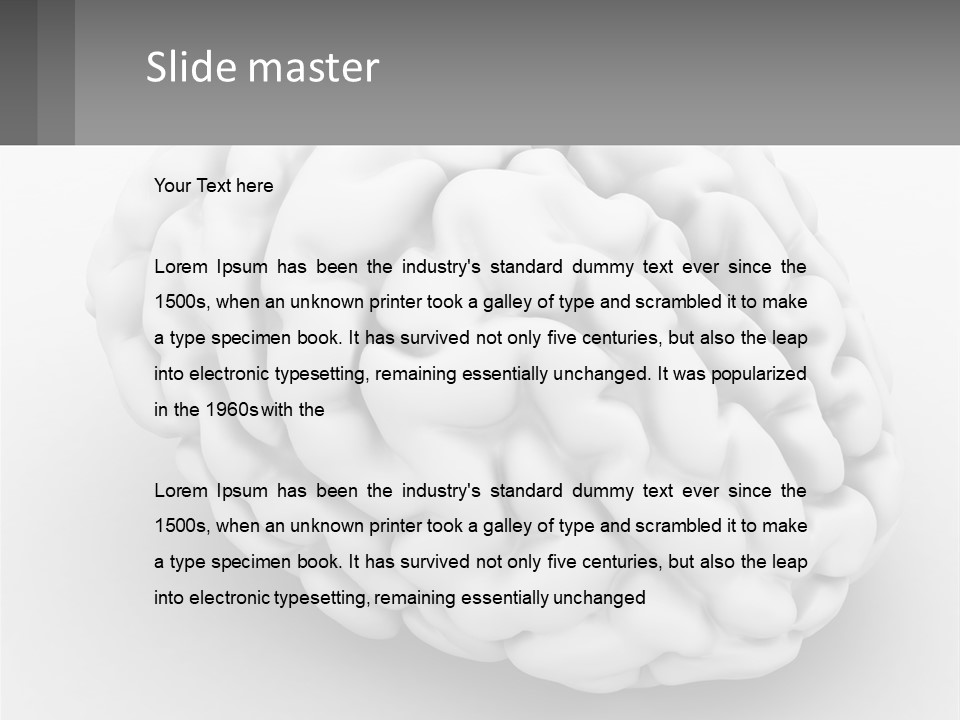 A White Brain Is Shown With A Gray Background PowerPoint Template