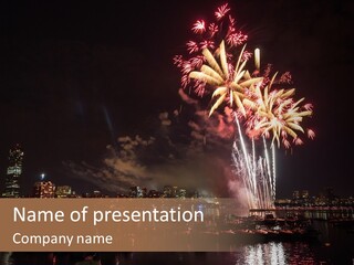 A Fireworks Display With A City Skyline In The Background PowerPoint Template