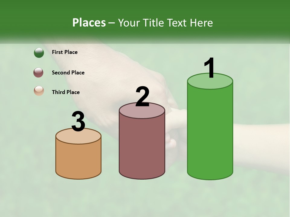 A Man Holding A Small Child's Hand In Front Of A Green Field PowerPoint Template