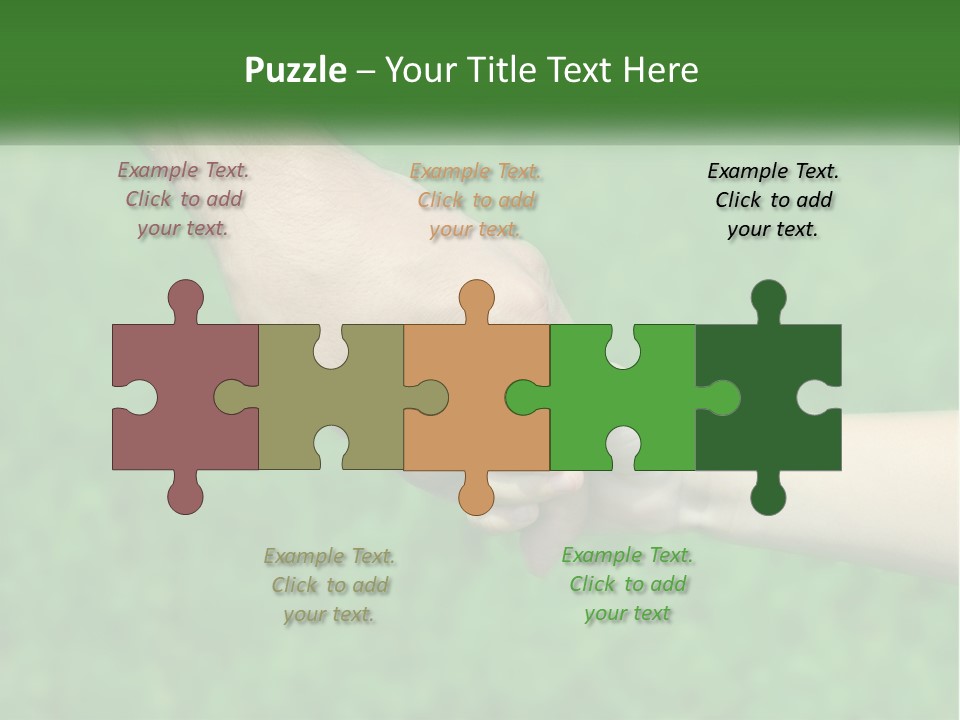 A Man Holding A Small Child's Hand In Front Of A Green Field PowerPoint Template