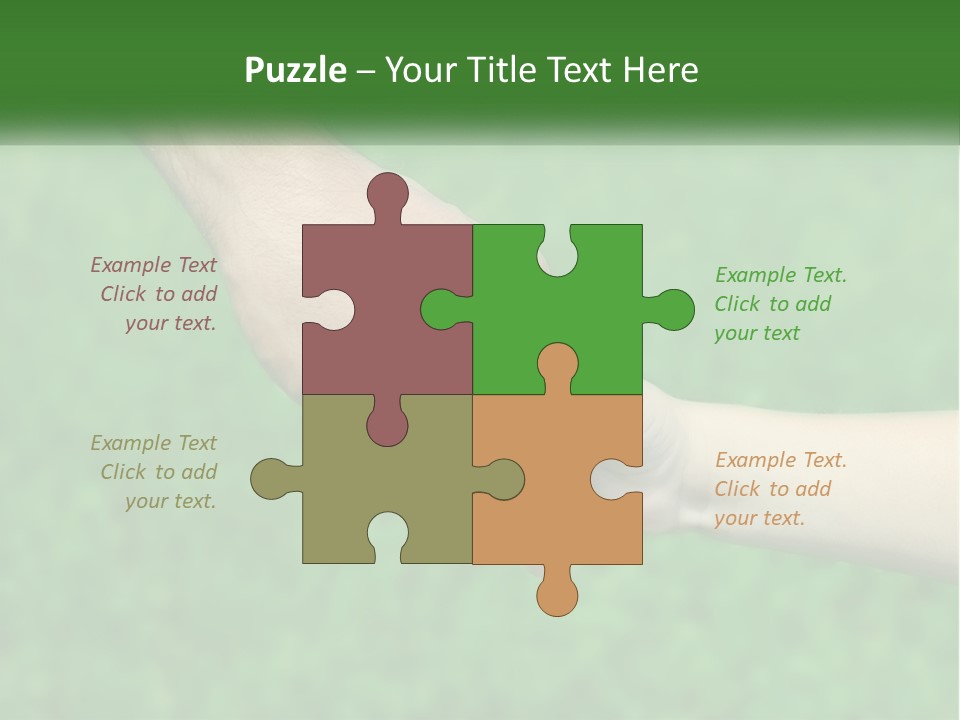 A Man Holding A Small Child's Hand In Front Of A Green Field PowerPoint Template