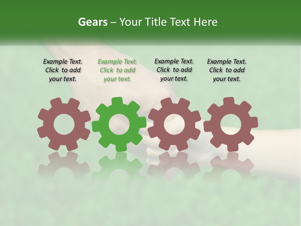 A Man Holding A Small Child's Hand In Front Of A Green Field PowerPoint Template