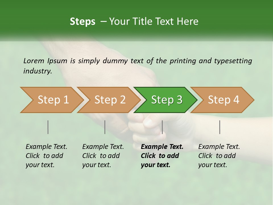 A Man Holding A Small Child's Hand In Front Of A Green Field PowerPoint Template
