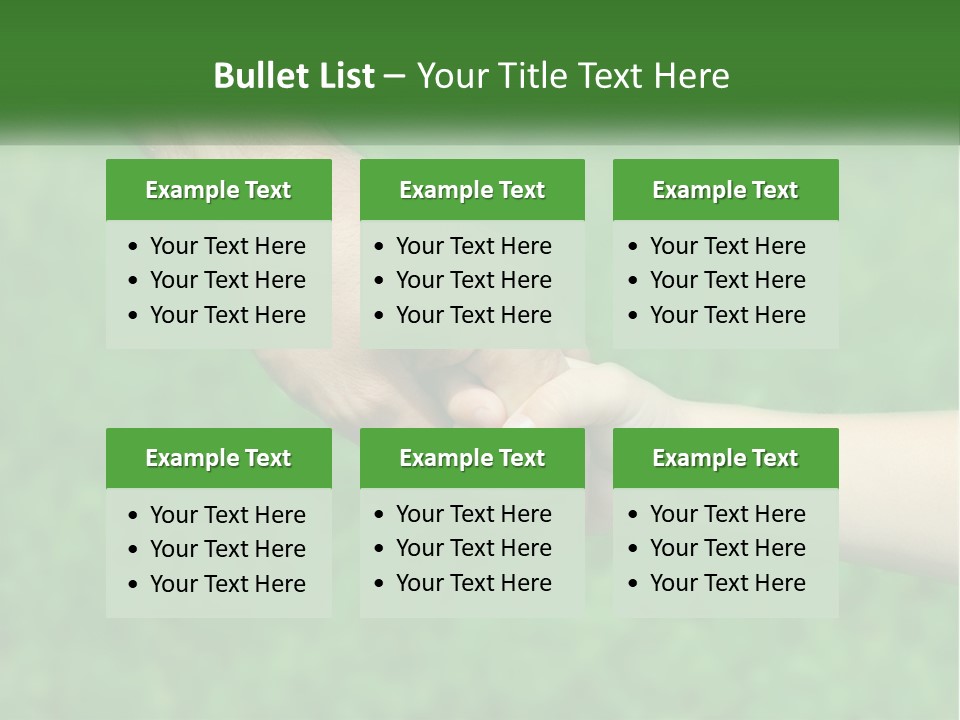A Man Holding A Small Child's Hand In Front Of A Green Field PowerPoint Template