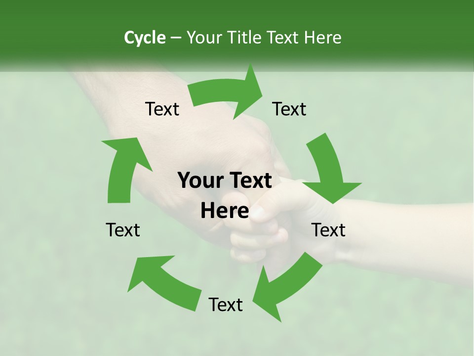 A Man Holding A Small Child's Hand In Front Of A Green Field PowerPoint Template