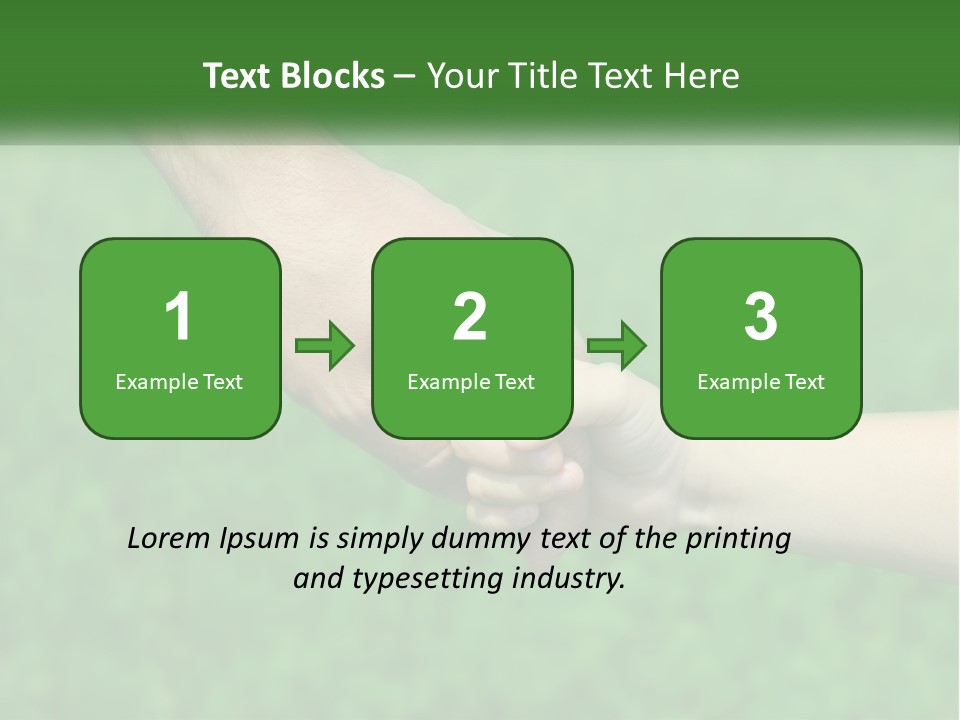 A Man Holding A Small Child's Hand In Front Of A Green Field PowerPoint Template