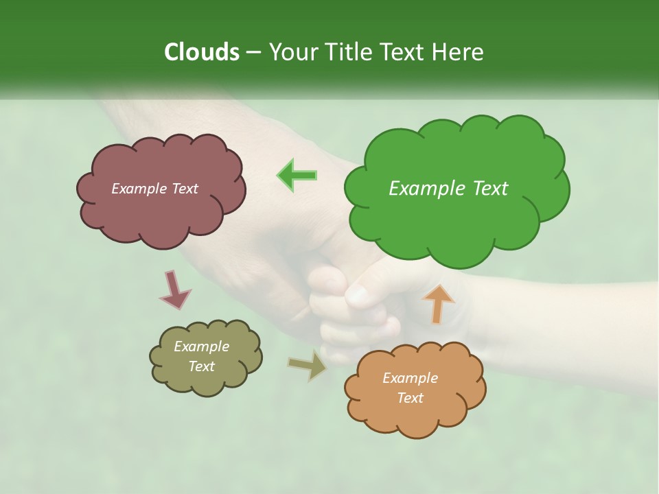 A Man Holding A Small Child's Hand In Front Of A Green Field PowerPoint Template