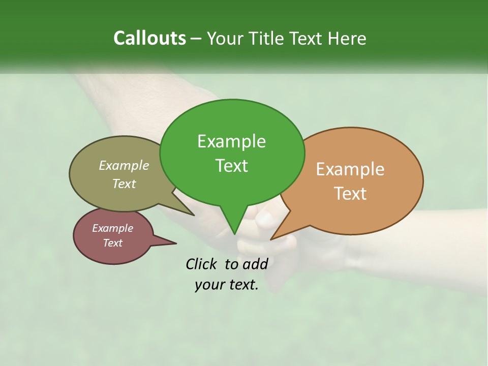 A Man Holding A Small Child's Hand In Front Of A Green Field PowerPoint Template