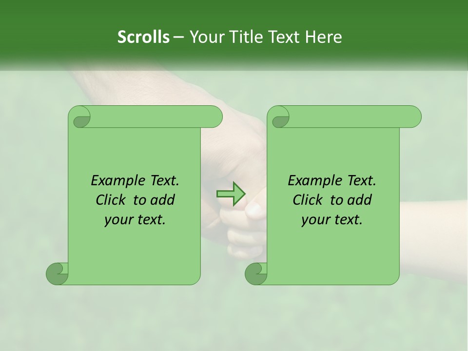 A Man Holding A Small Child's Hand In Front Of A Green Field PowerPoint Template