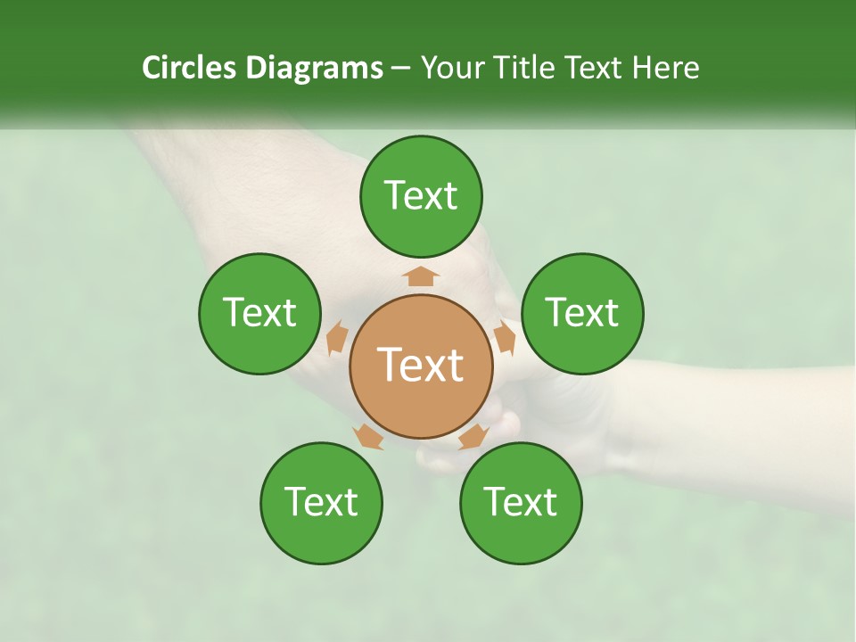 A Man Holding A Small Child's Hand In Front Of A Green Field PowerPoint Template