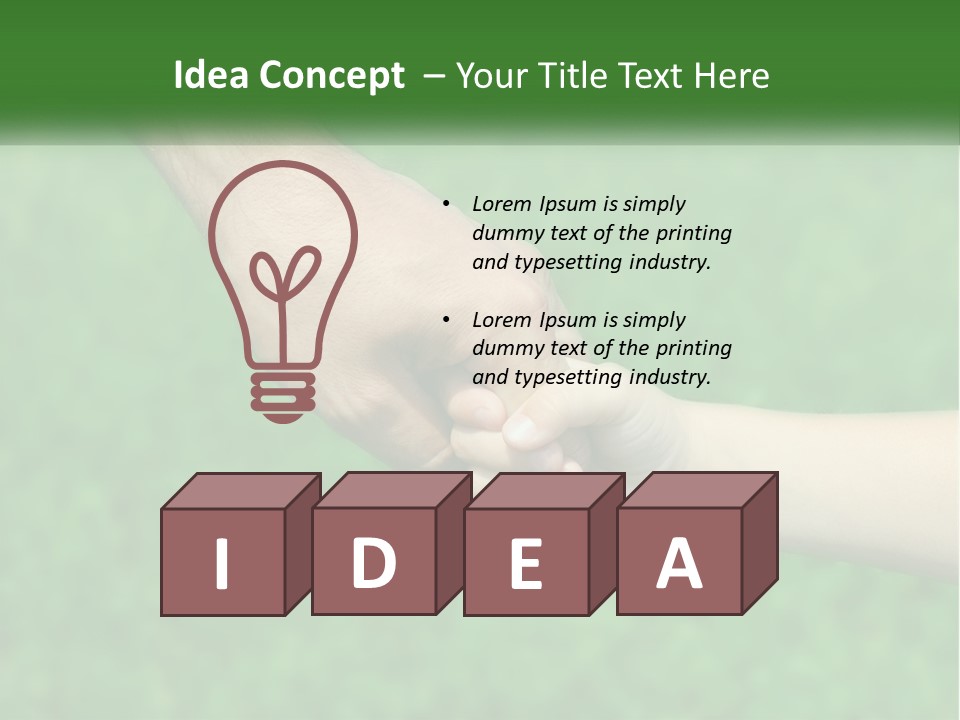 A Man Holding A Small Child's Hand In Front Of A Green Field PowerPoint Template