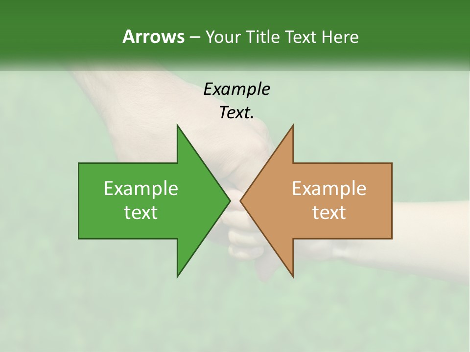 A Man Holding A Small Child's Hand In Front Of A Green Field PowerPoint Template