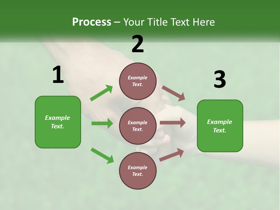 A Man Holding A Small Child's Hand In Front Of A Green Field PowerPoint Template